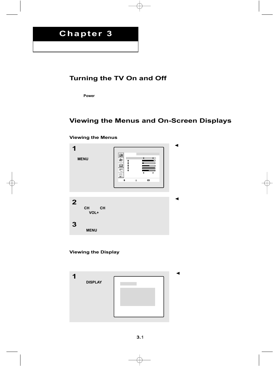 Turning the tv on and off, Viewing the menus and on-screen displays | Samsung LTN1565X-XAC User Manual | Page 20 / 60