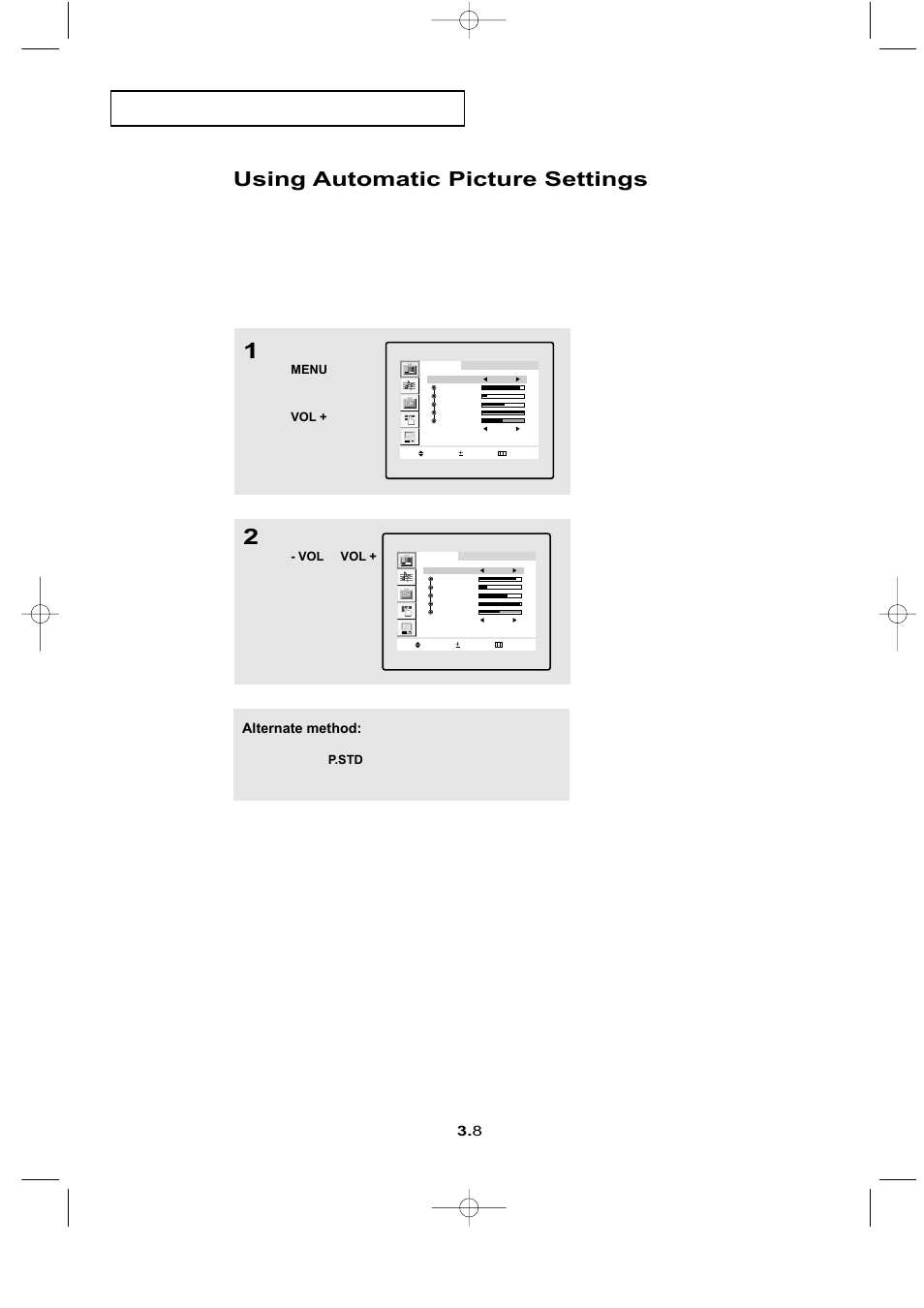 Using automatic picture settings, P e r at i o n, Alternate method | Samsung LTN1565X-XAC User Manual | Page 27 / 60
