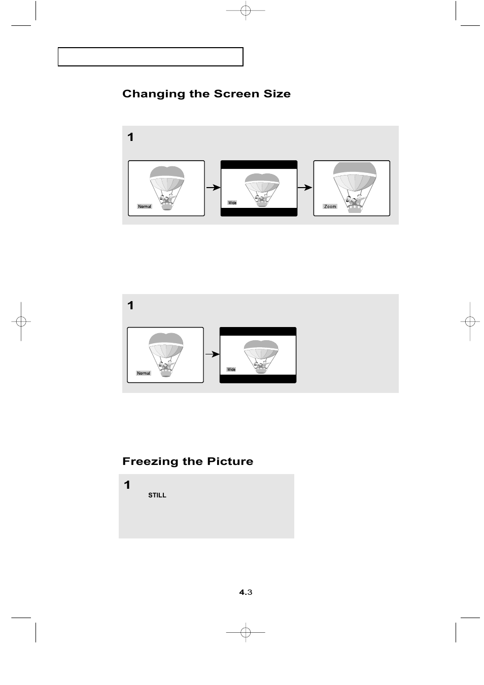 Freezing the picture, Changing the screen size | Samsung LTN1565X-XAC User Manual | Page 33 / 60