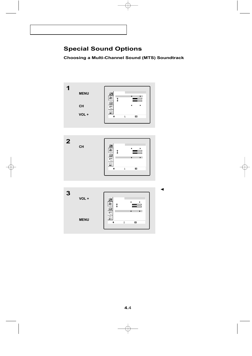 Special sound options, Choosing a multi-channel sound (mts) soundtrack | Samsung LTN1565X-XAC User Manual | Page 34 / 60