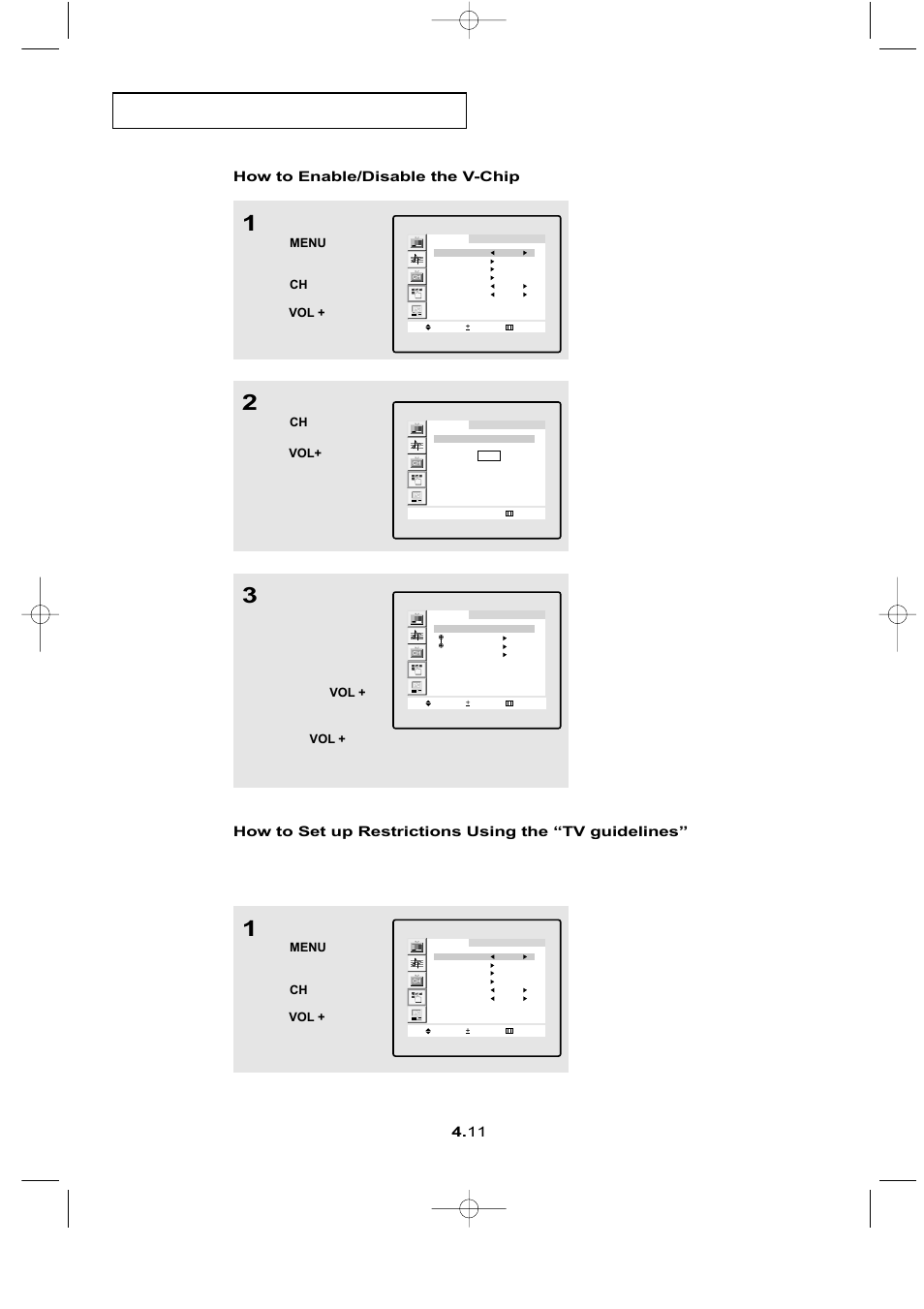 How to enable/disable the v-chip | Samsung LTN1565X-XAC User Manual | Page 41 / 60