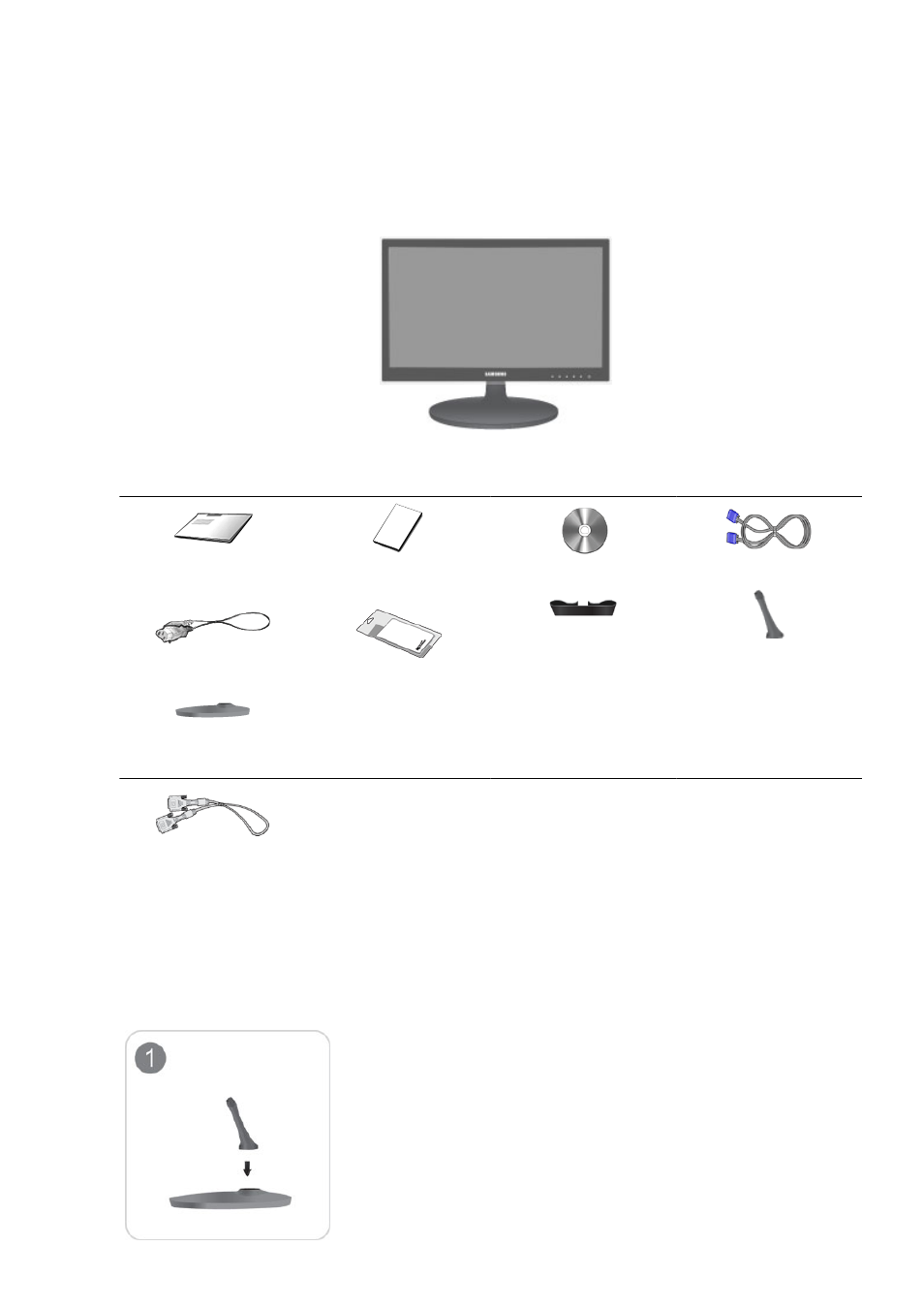 Installing the product, 1. package contents, 2. installing the stand | Samsung LS20LRZKUV-ZA User Manual | Page 2 / 8
