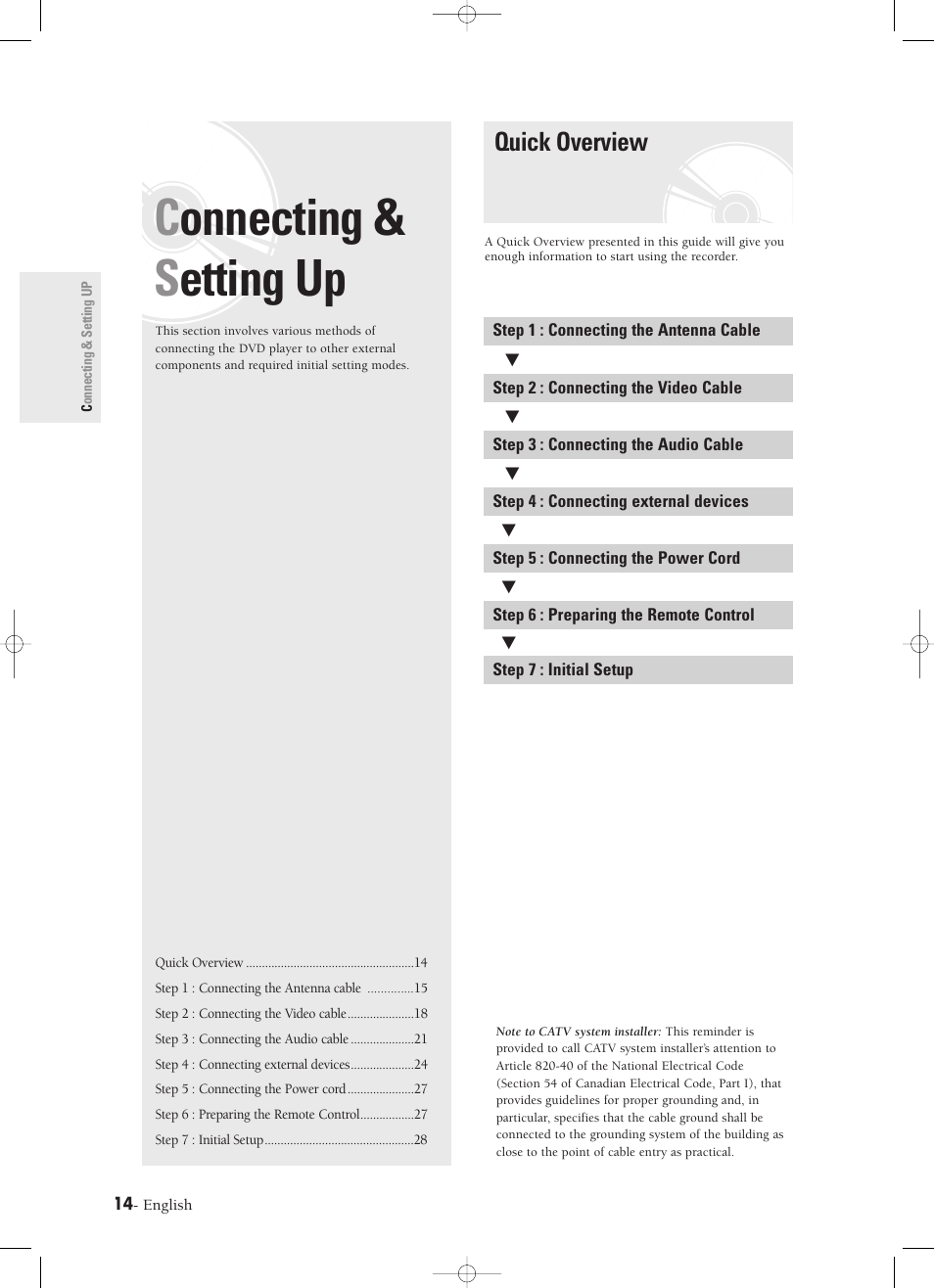 Connecting & setting up, Quick overview, Connecting & s etting up | Samsung DVD-R120-XAX User Manual | Page 14 / 98