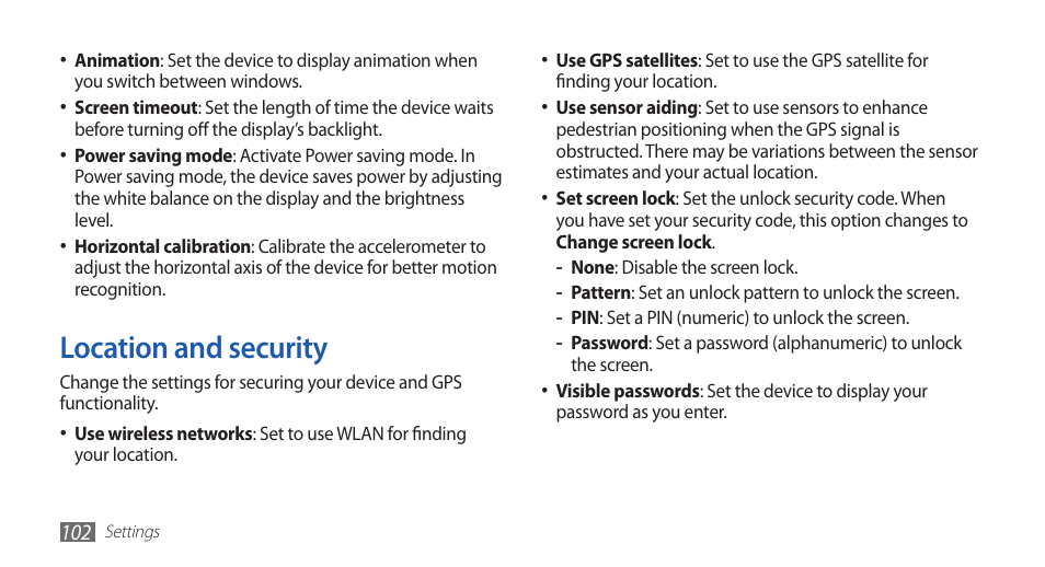 Location and security | Samsung YP-G70CW-WON User Manual | Page 102 / 127