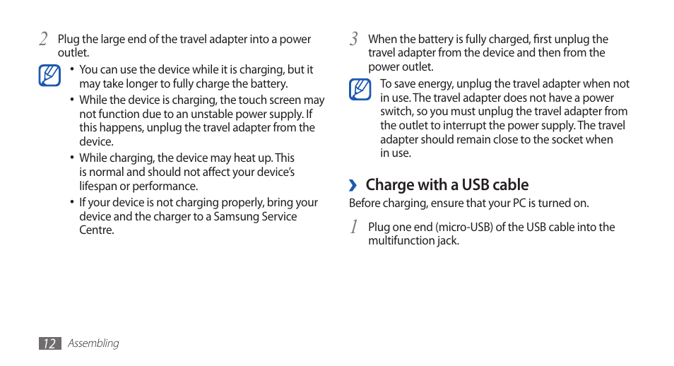 Charge with a usb cable | Samsung YP-G70CW-WON User Manual | Page 12 / 127