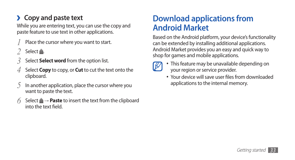 Download applications from android market | Samsung YP-G70CW-WON User Manual | Page 33 / 127