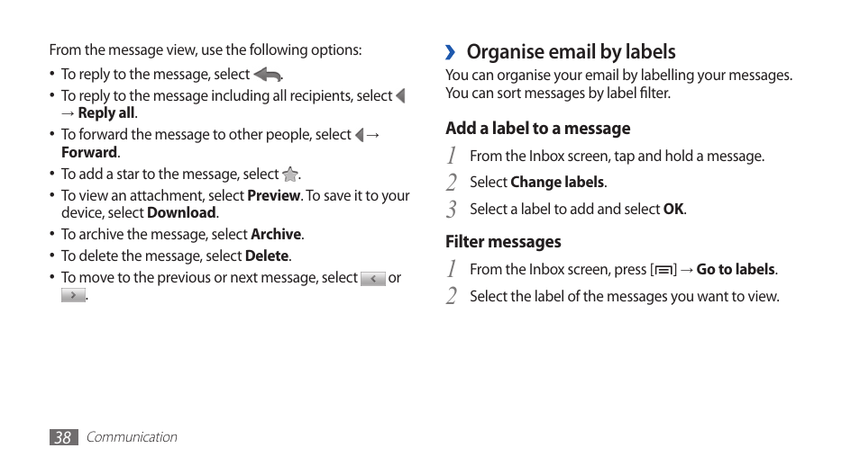 Organise email by labels | Samsung YP-G70CW-WON User Manual | Page 38 / 127