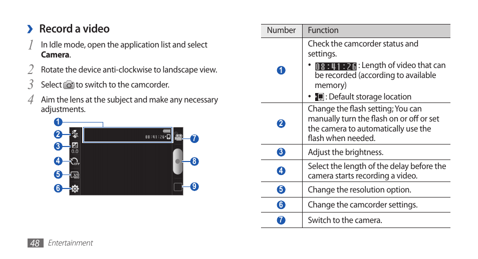 Record a video | Samsung YP-G70CW-WON User Manual | Page 48 / 127
