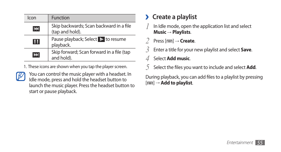 Create a playlist | Samsung YP-G70CW-WON User Manual | Page 55 / 127