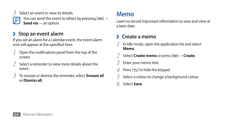 Memo | Samsung YP-G70CW-WON User Manual | Page 64 / 127
