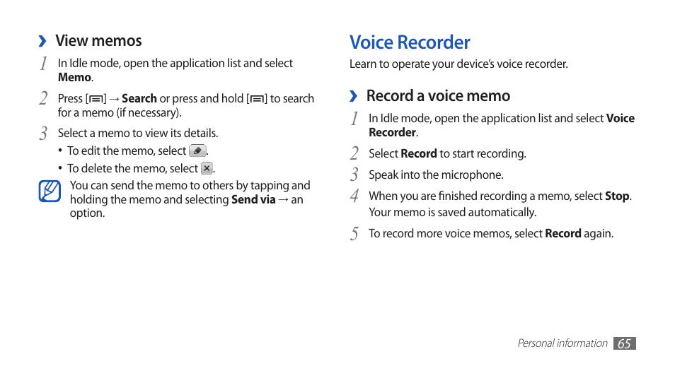 Voice recorder | Samsung YP-G70CW-WON User Manual | Page 65 / 127