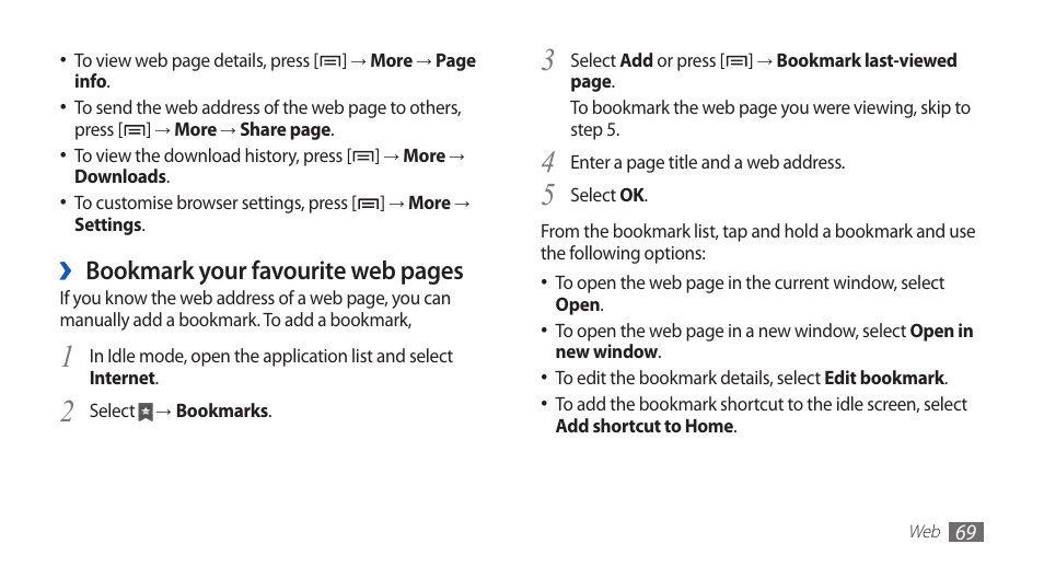 Bookmark your favourite web pages | Samsung YP-G70CW-WON User Manual | Page 69 / 127