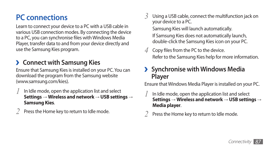 Pc connections, 2pc connections | Samsung YP-G70CW-WON User Manual | Page 87 / 127