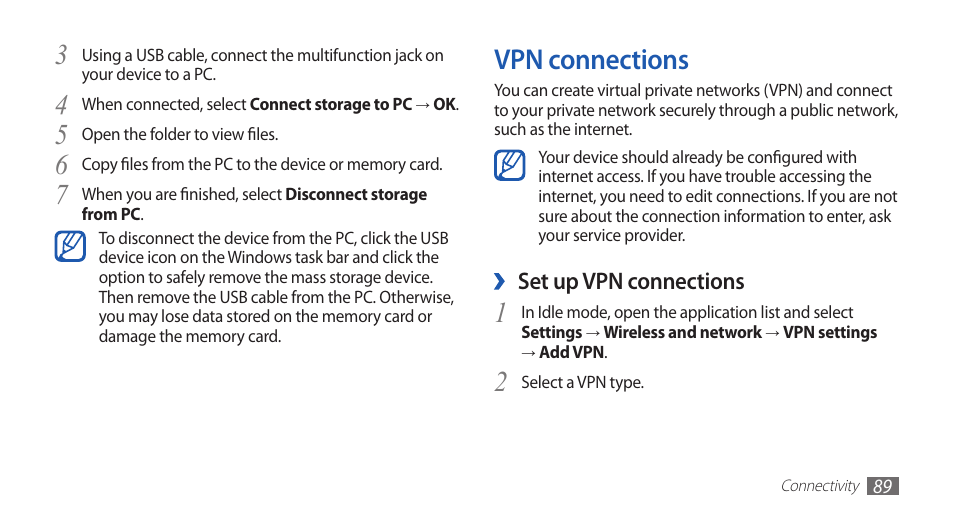 Vpn connections | Samsung YP-G70CW-WON User Manual | Page 89 / 127
