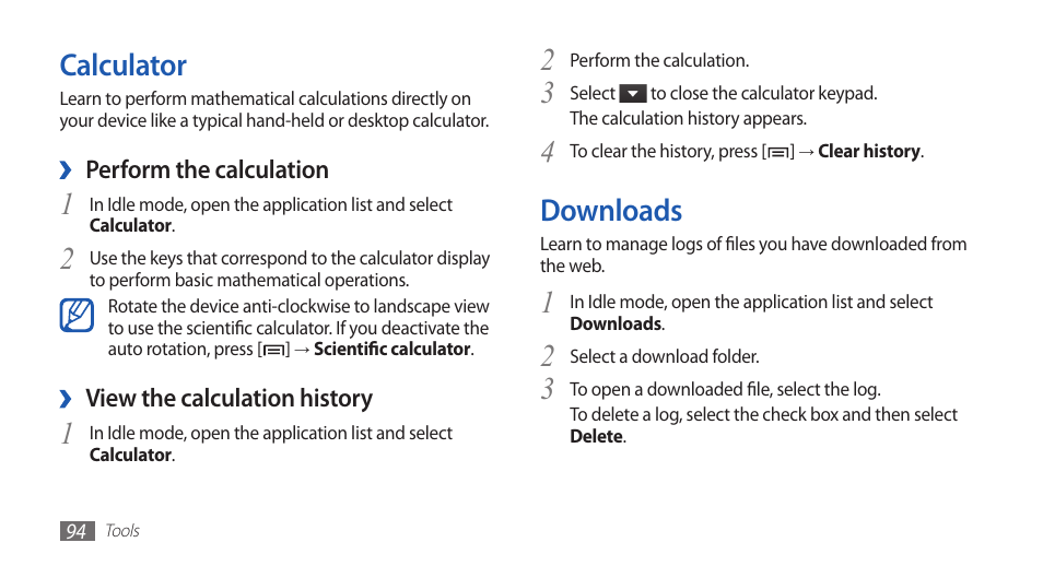 Calculator, Downloads, Calculator downloads | Samsung YP-G70CW-WON User Manual | Page 94 / 127