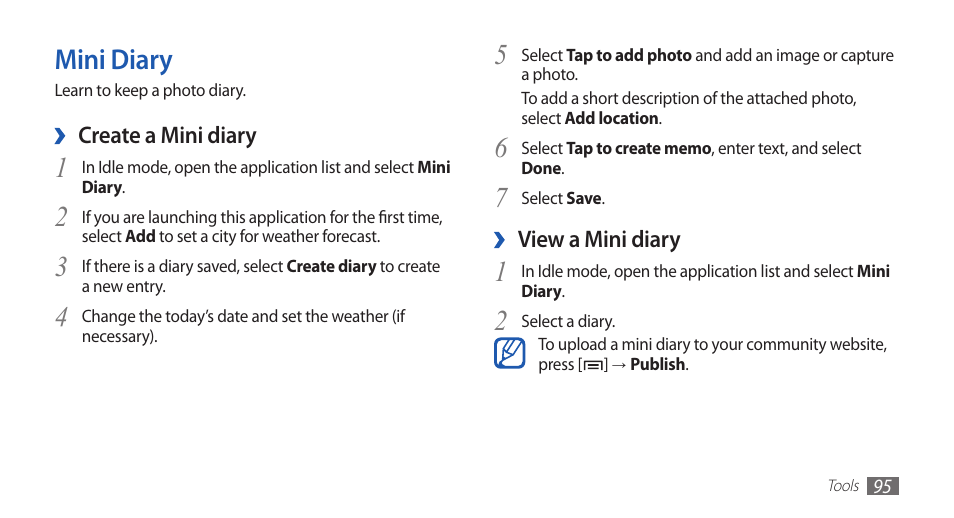 Mini diary | Samsung YP-G70CW-WON User Manual | Page 95 / 127
