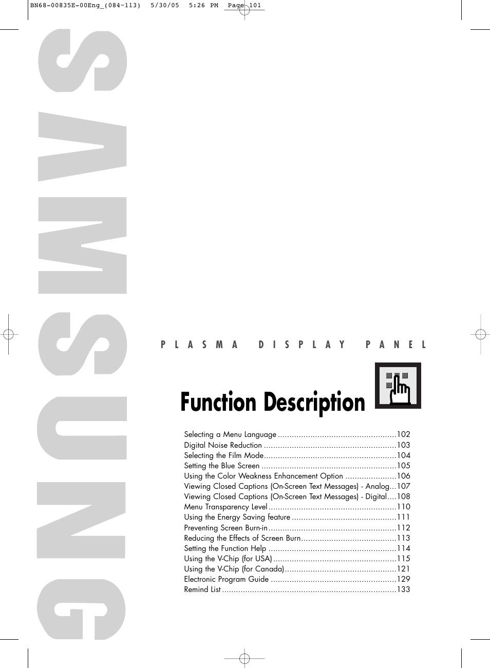 Function description | Samsung HPR4262X-XAA User Manual | Page 101 / 144