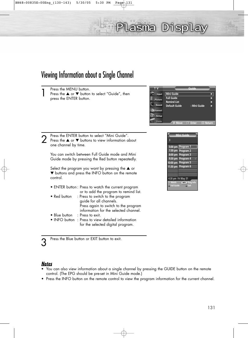 Viewing information about a single channel | Samsung HPR4262X-XAA User Manual | Page 131 / 144