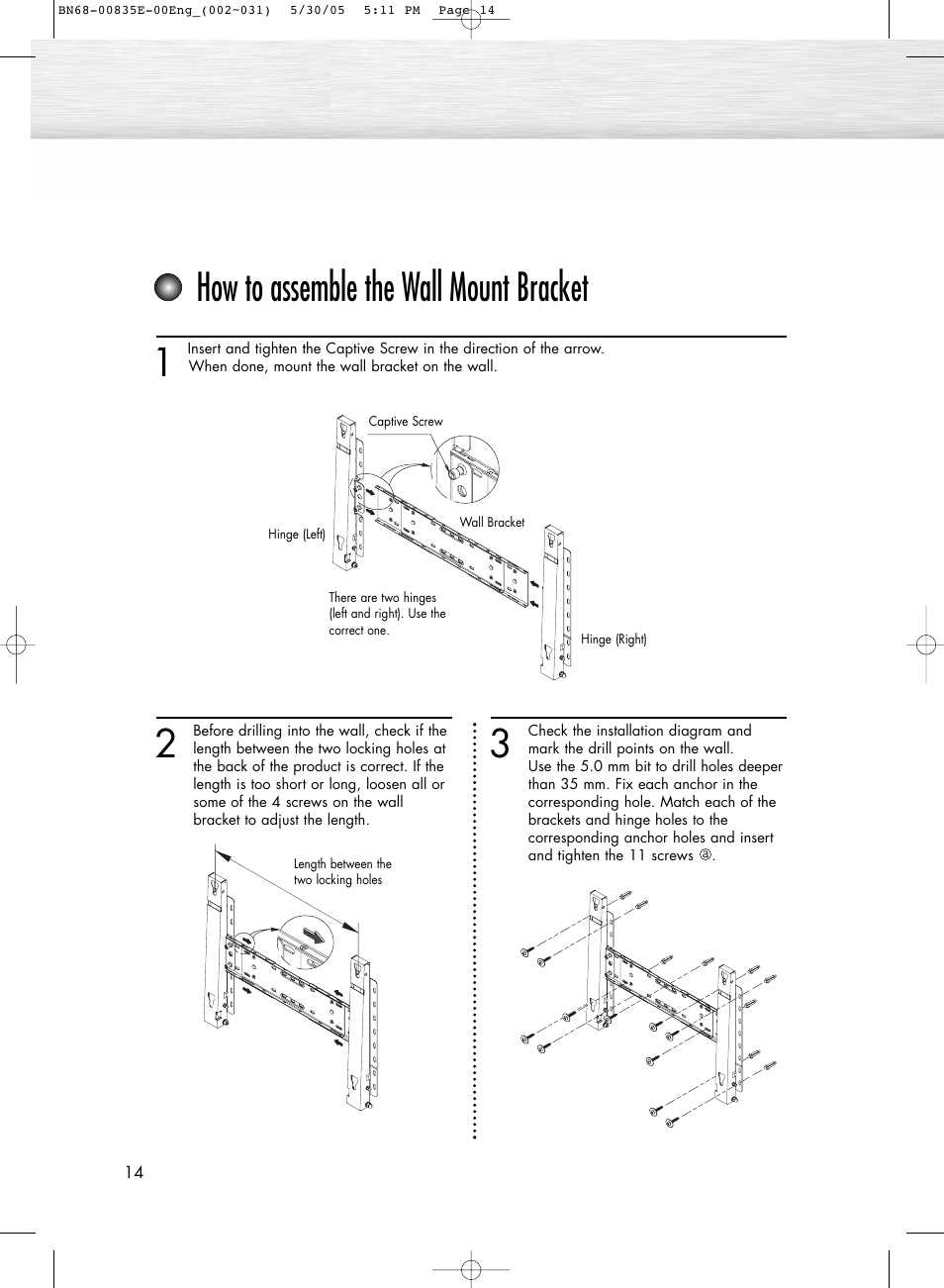How to assemble the wall mount bracket | Samsung HPR4262X-XAA User Manual | Page 14 / 144