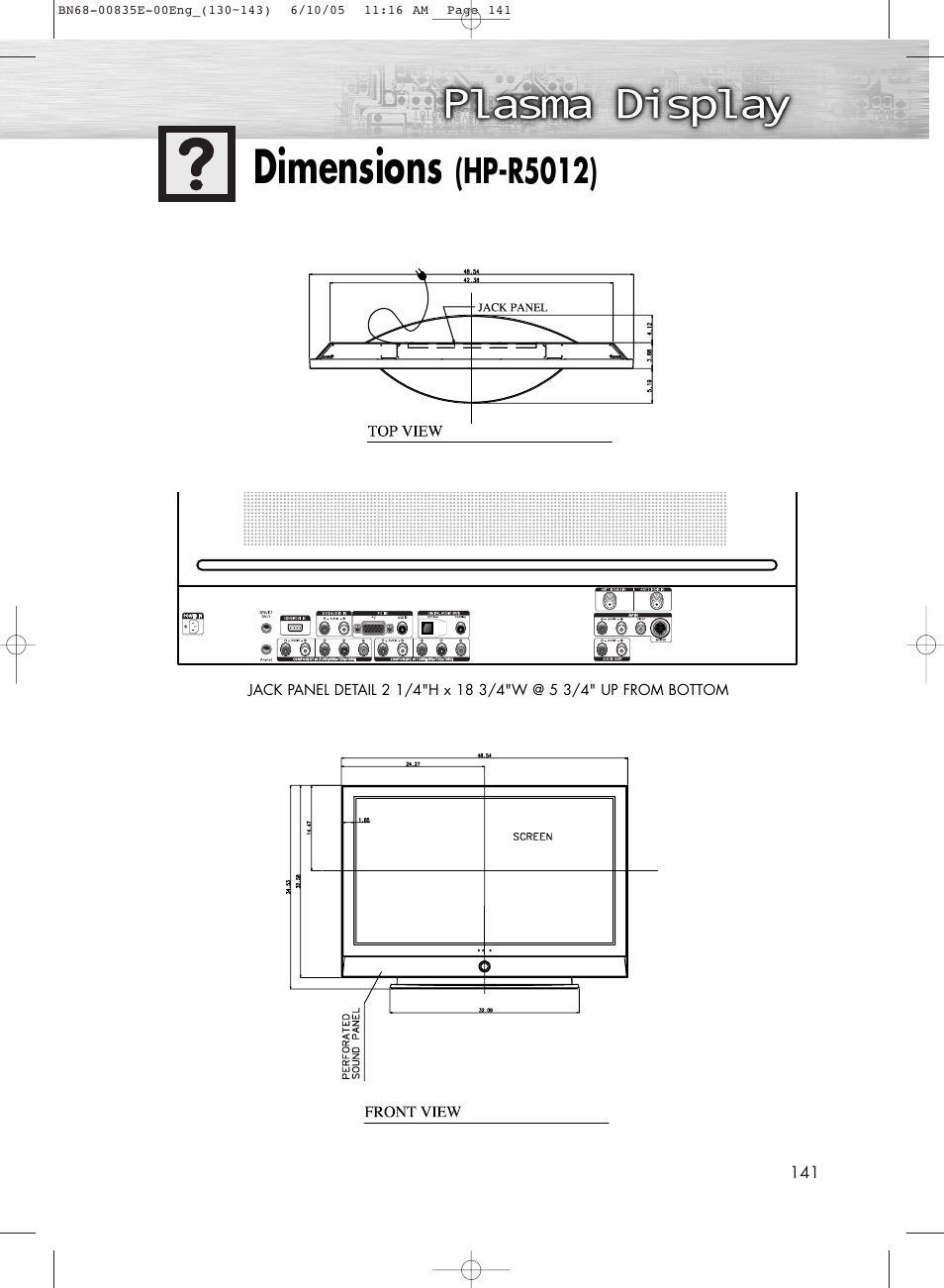 Dimensions(hp-r5012), Dimensions, Hp-r5012) | Samsung HPR4262X-XAA User Manual | Page 141 / 144