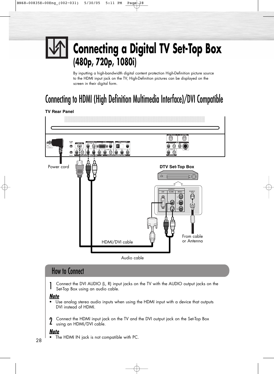 Connecting a digital tv set-top box, How to connect | Samsung HPR4262X-XAA User Manual | Page 28 / 144