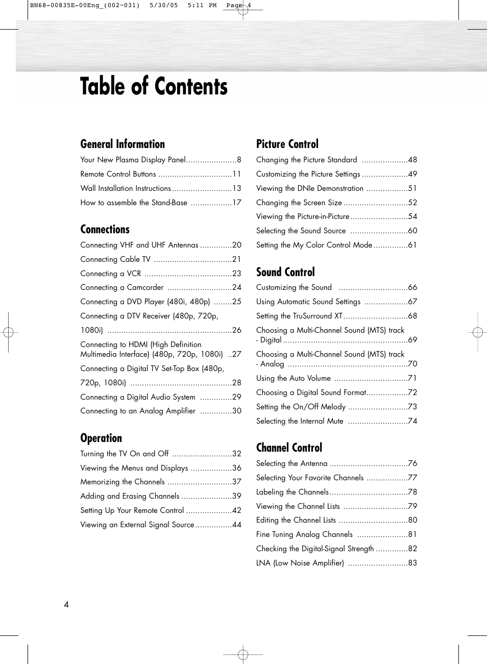 Samsung HPR4262X-XAA User Manual | Page 4 / 144