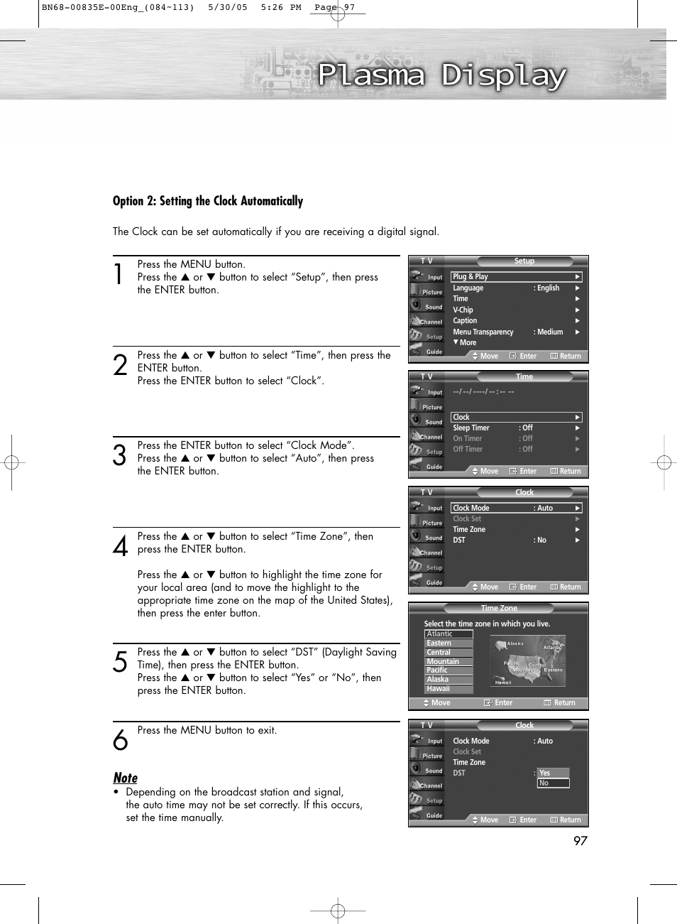 Option 2: setting the clock automatically | Samsung HPR4262X-XAA User Manual | Page 97 / 144