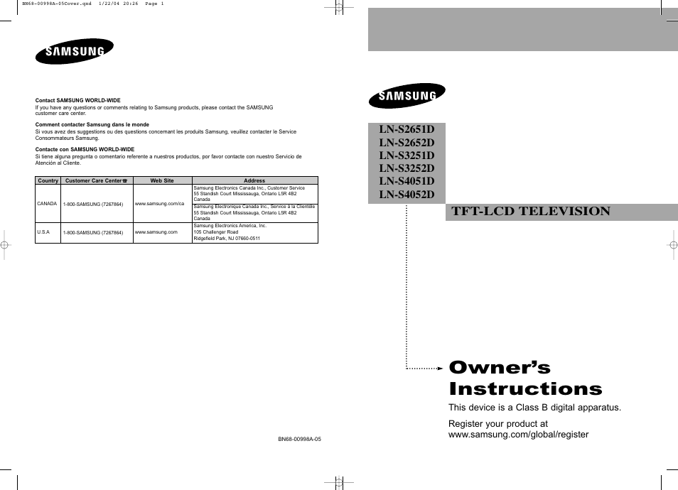 Samsung LNS3252DX-XAA User Manual | 186 pages