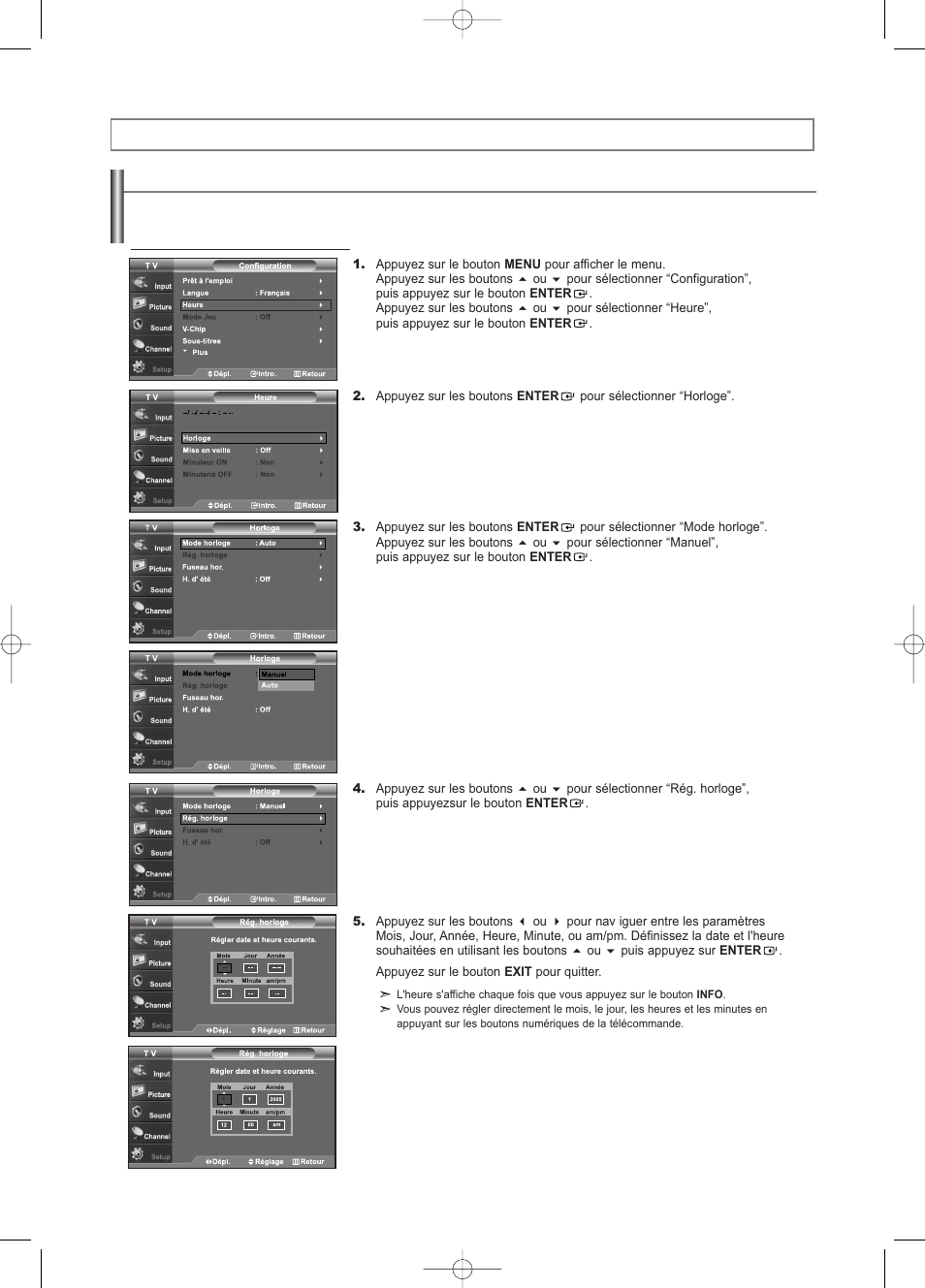 Paramètre d’heure | Samsung LNS3252DX-XAA User Manual | Page 104 / 186