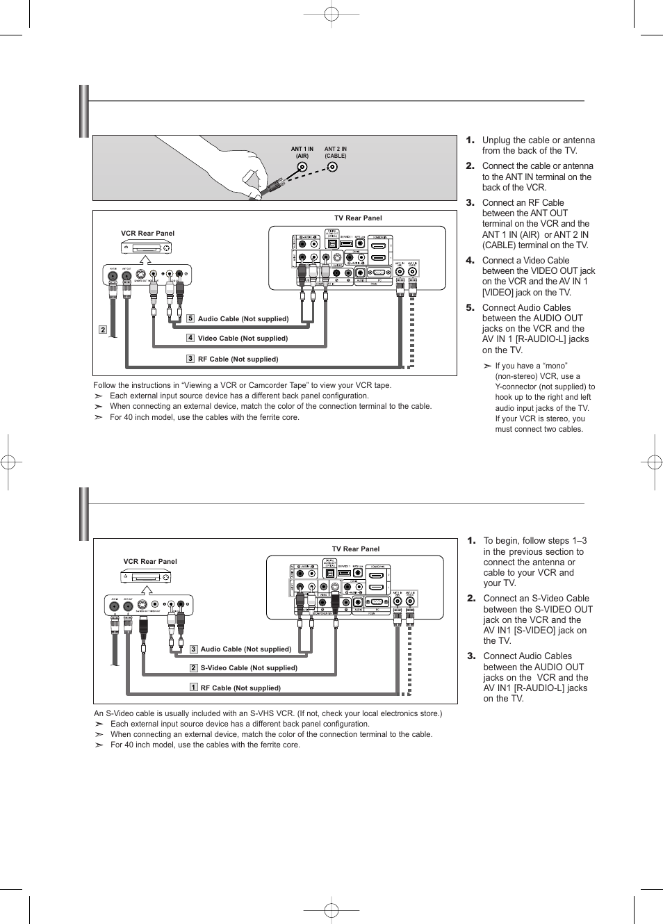 Connecting a vcr, Connecting an s-vhs vcr | Samsung LNS3252DX-XAA User Manual | Page 11 / 186