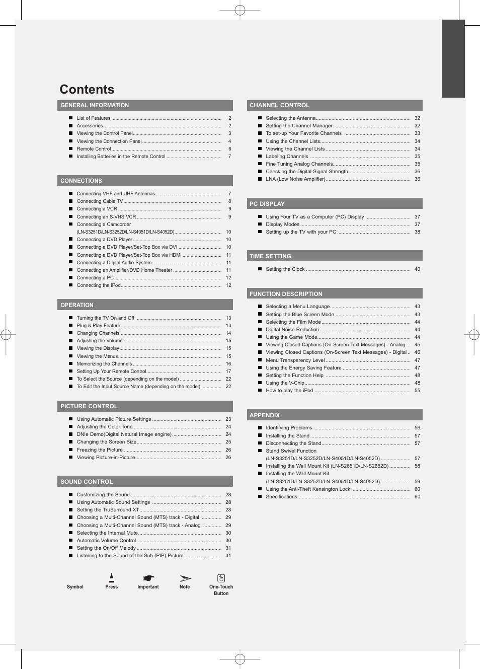 Samsung LNS3252DX-XAA User Manual | Page 3 / 186