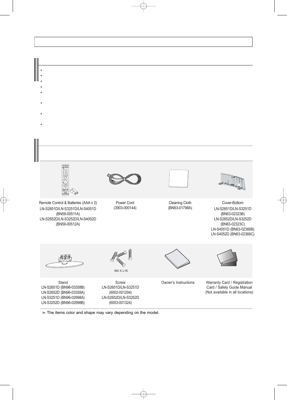 General information, List of features, Accessories | Samsung LNS3252DX-XAA User Manual | Page 4 / 186