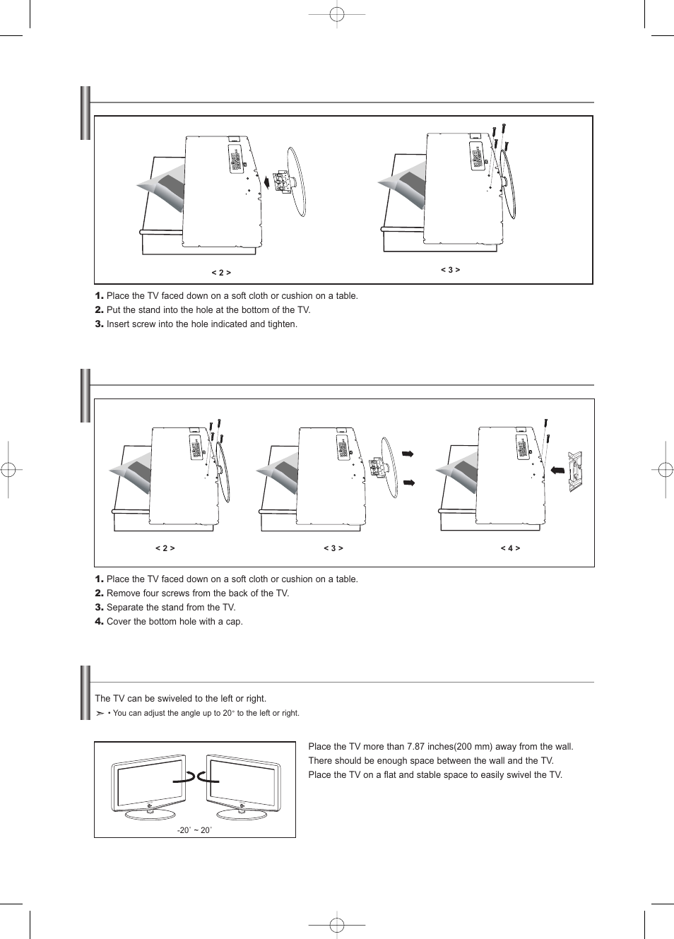 Installing the stand, Disconnecting the stand | Samsung LNS3252DX-XAA User Manual | Page 59 / 186