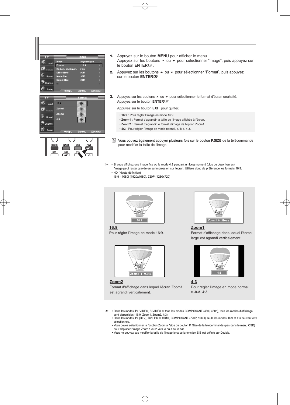 Modification de la taille de l’écran | Samsung LNS3252DX-XAA User Manual | Page 89 / 186