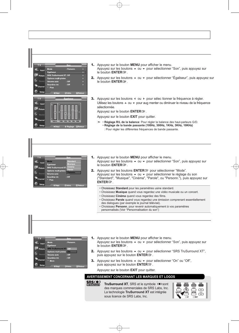 Contrôle du son | Samsung LNS3252DX-XAA User Manual | Page 92 / 186