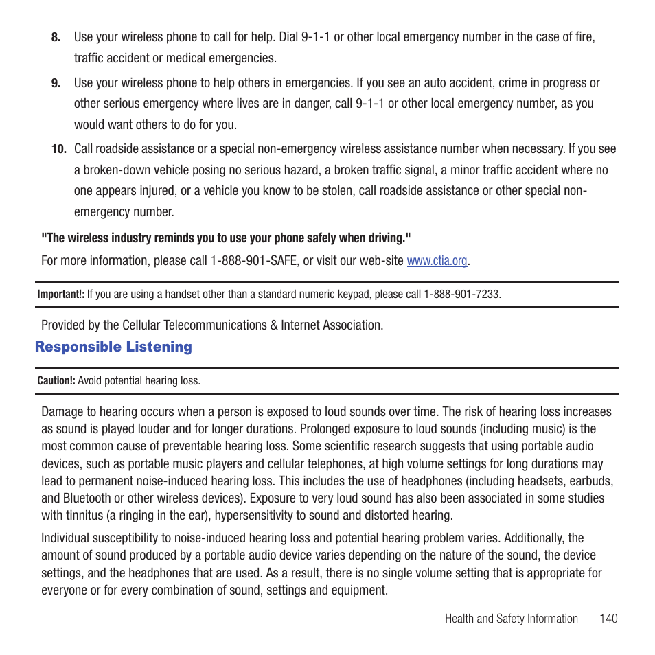 Responsible listening | Samsung SGH-T479RNATMB User Manual | Page 143 / 167