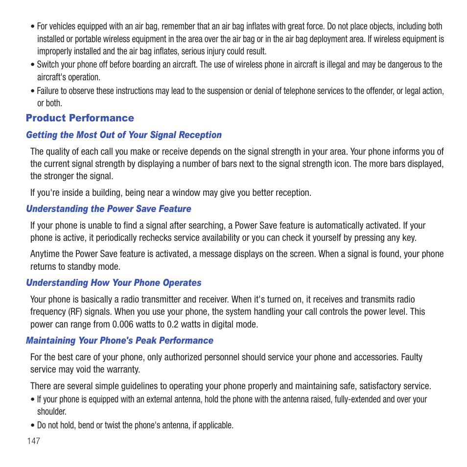 Product performance | Samsung SGH-T479RNATMB User Manual | Page 150 / 167