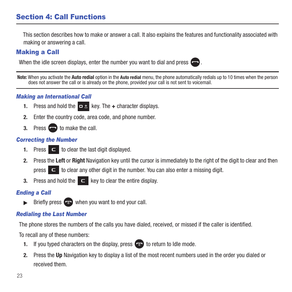 Section 4: call functions, Making a call | Samsung SGH-T479RNATMB User Manual | Page 26 / 167