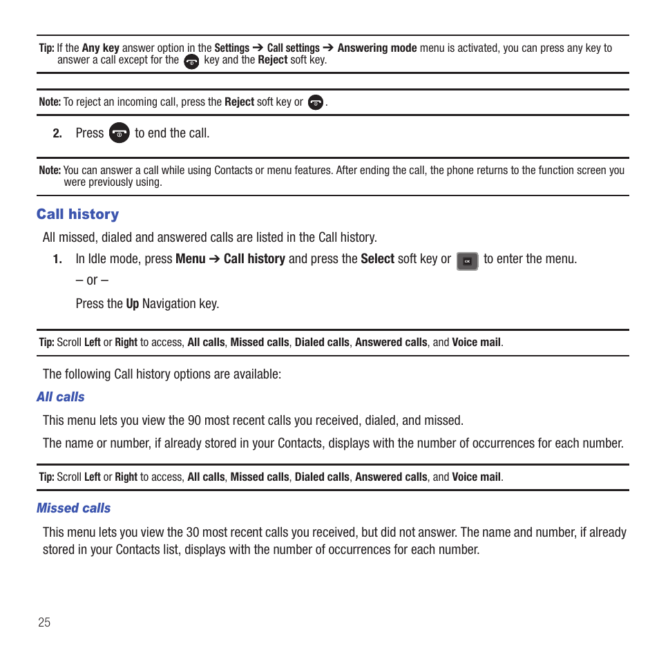 Call history | Samsung SGH-T479RNATMB User Manual | Page 28 / 167