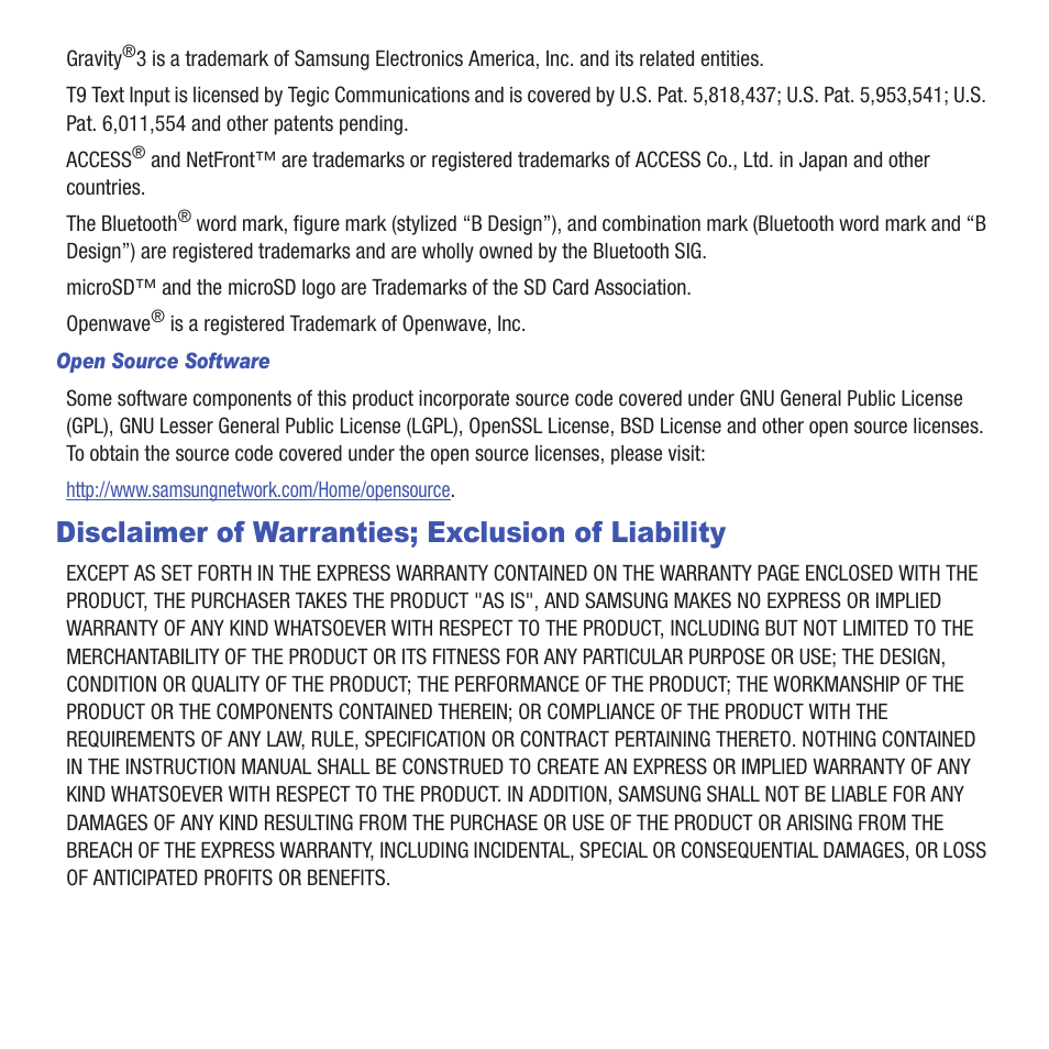 Disclaimer of warranties; exclusion of liability | Samsung SGH-T479RNATMB User Manual | Page 3 / 167