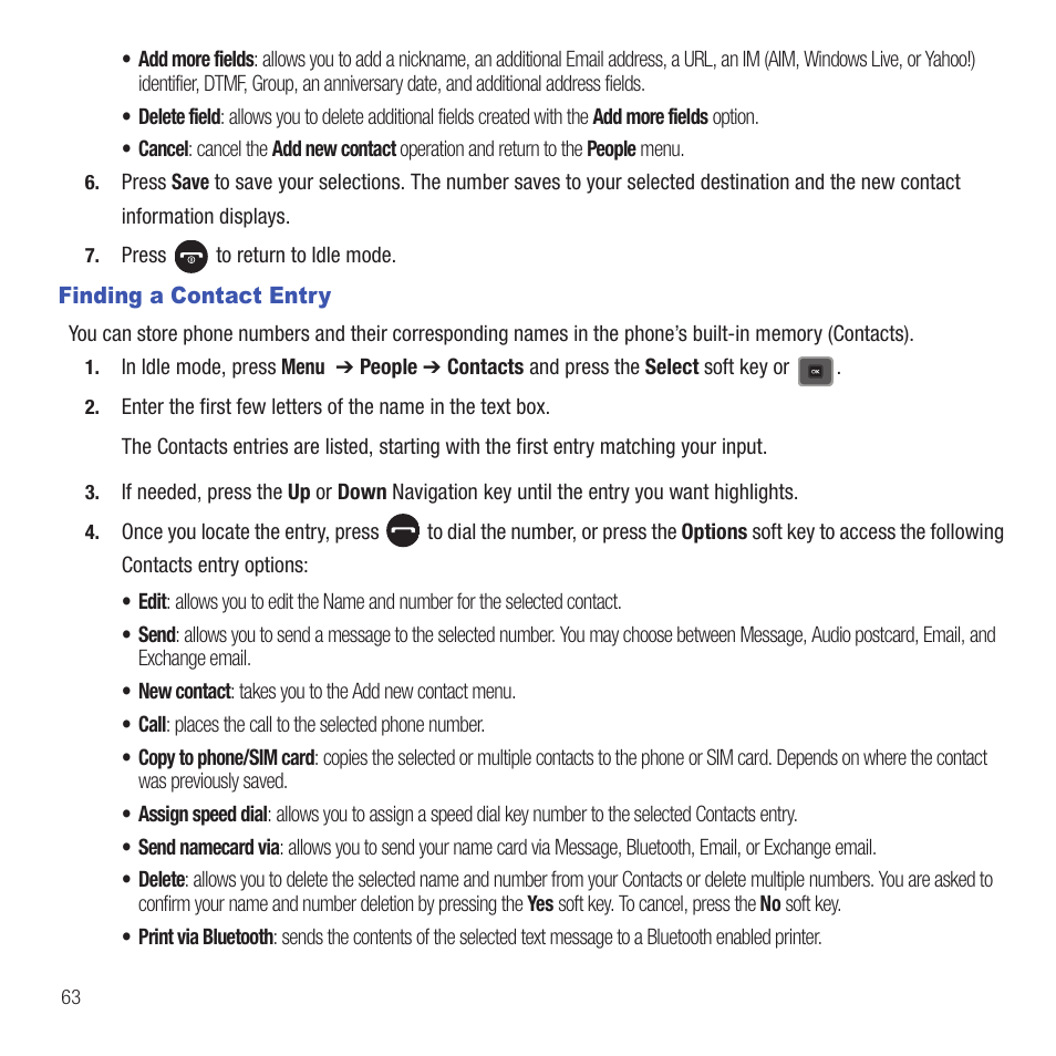 Finding a contact entry | Samsung SGH-T479RNATMB User Manual | Page 66 / 167