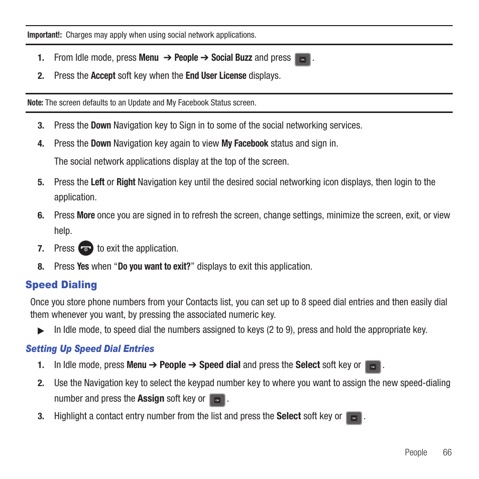 Speed dialing | Samsung SGH-T479RNATMB User Manual | Page 69 / 167