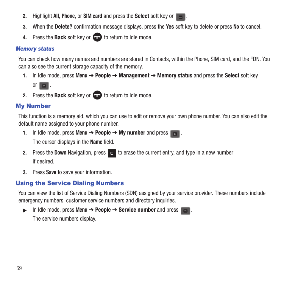 My number, Using the service dialing numbers, My number using the service dialing numbers | Samsung SGH-T479RNATMB User Manual | Page 72 / 167