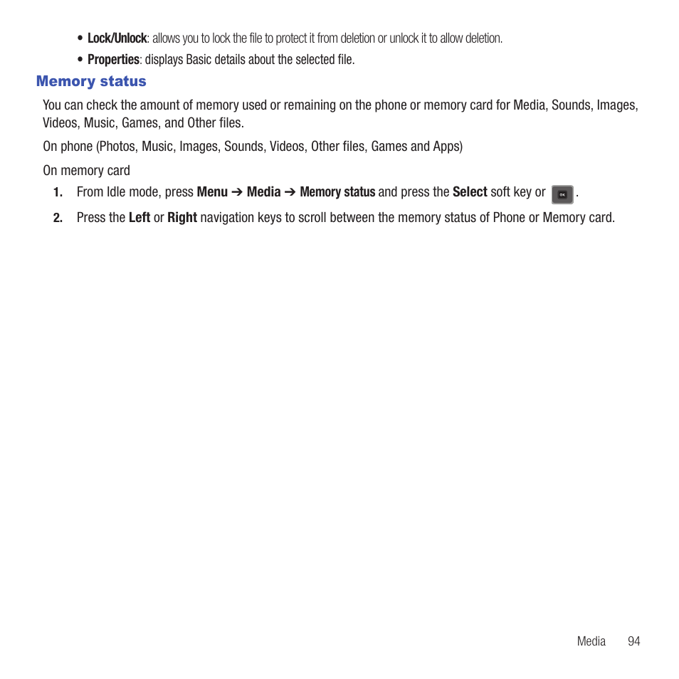 Memory status | Samsung SGH-T479RNATMB User Manual | Page 97 / 167