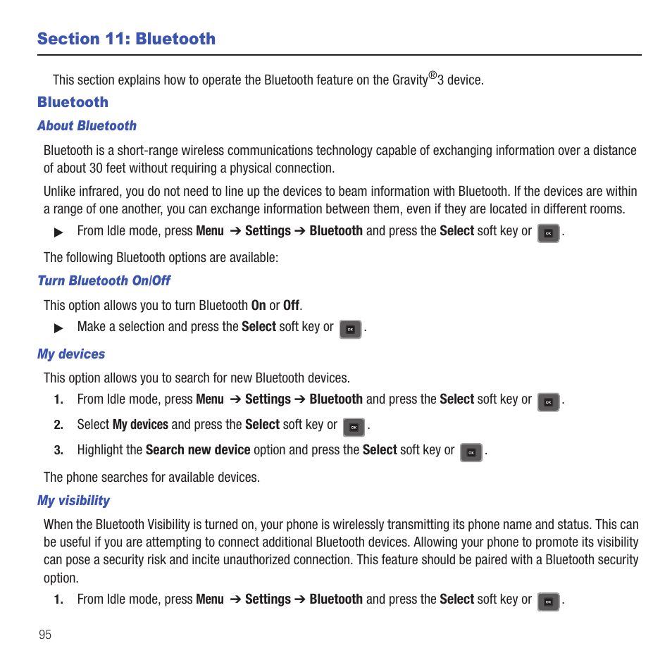 Section 11: bluetooth, Bluetooth | Samsung SGH-T479RNATMB User Manual | Page 98 / 167