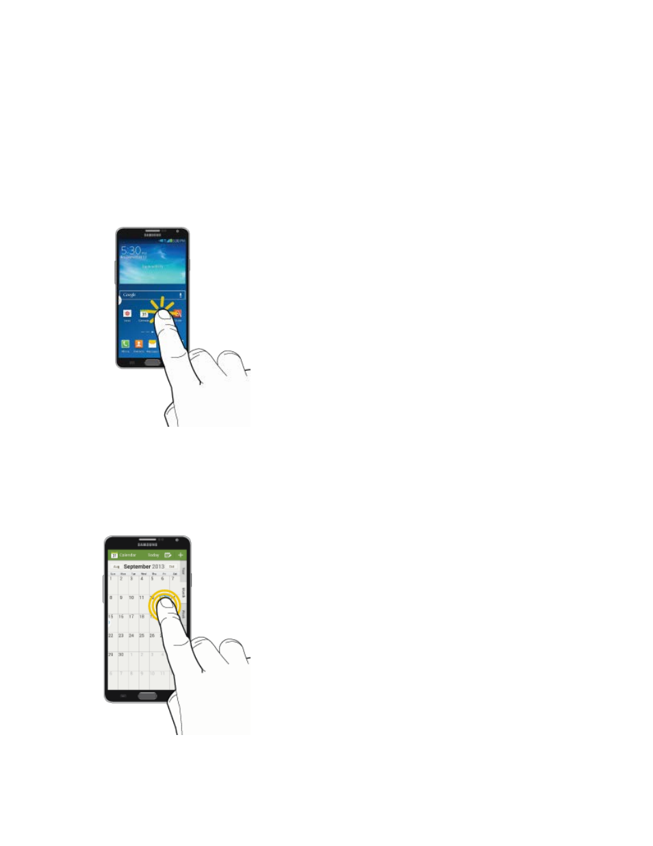 Touch gestures, Touch and hold | Samsung SM-N900PZWESPR User Manual | Page 31 / 209