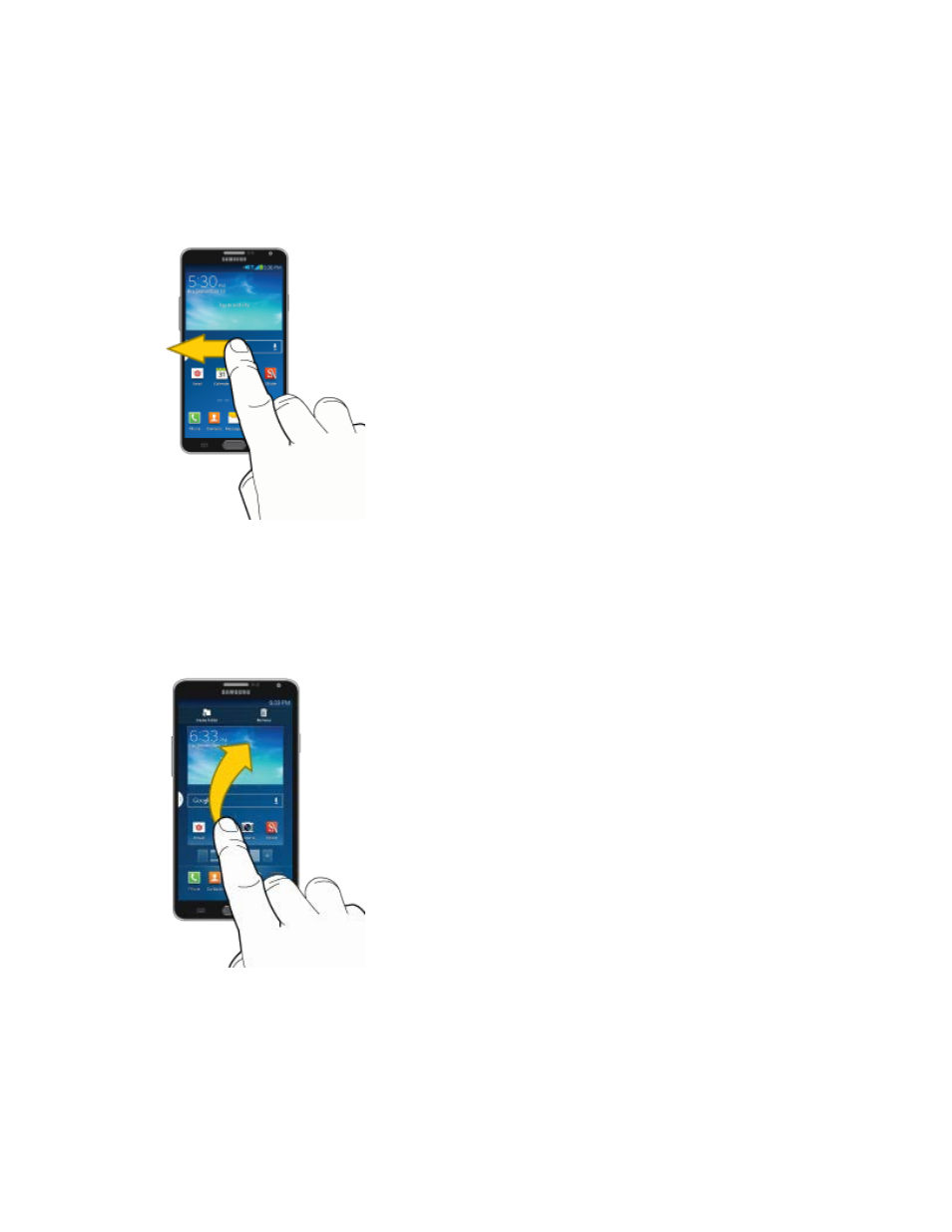 Swipe or slide, Drag, Flick | Samsung SM-N900PZWESPR User Manual | Page 32 / 209