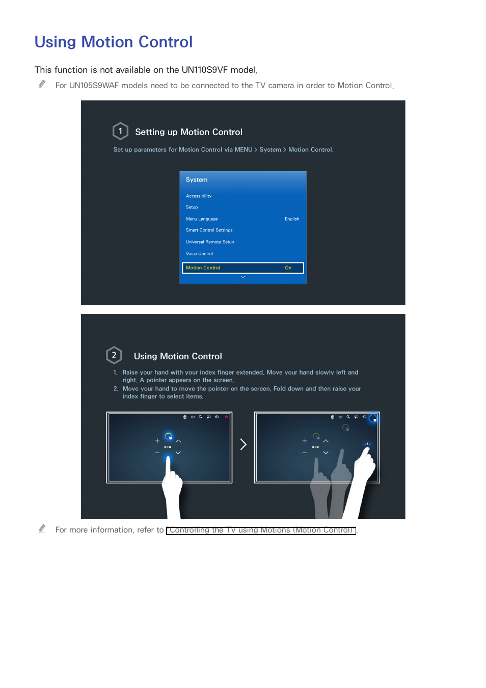 Using motion control, Setting up motion control | Samsung UN78HU9000FXZA User Manual | Page 10 / 244