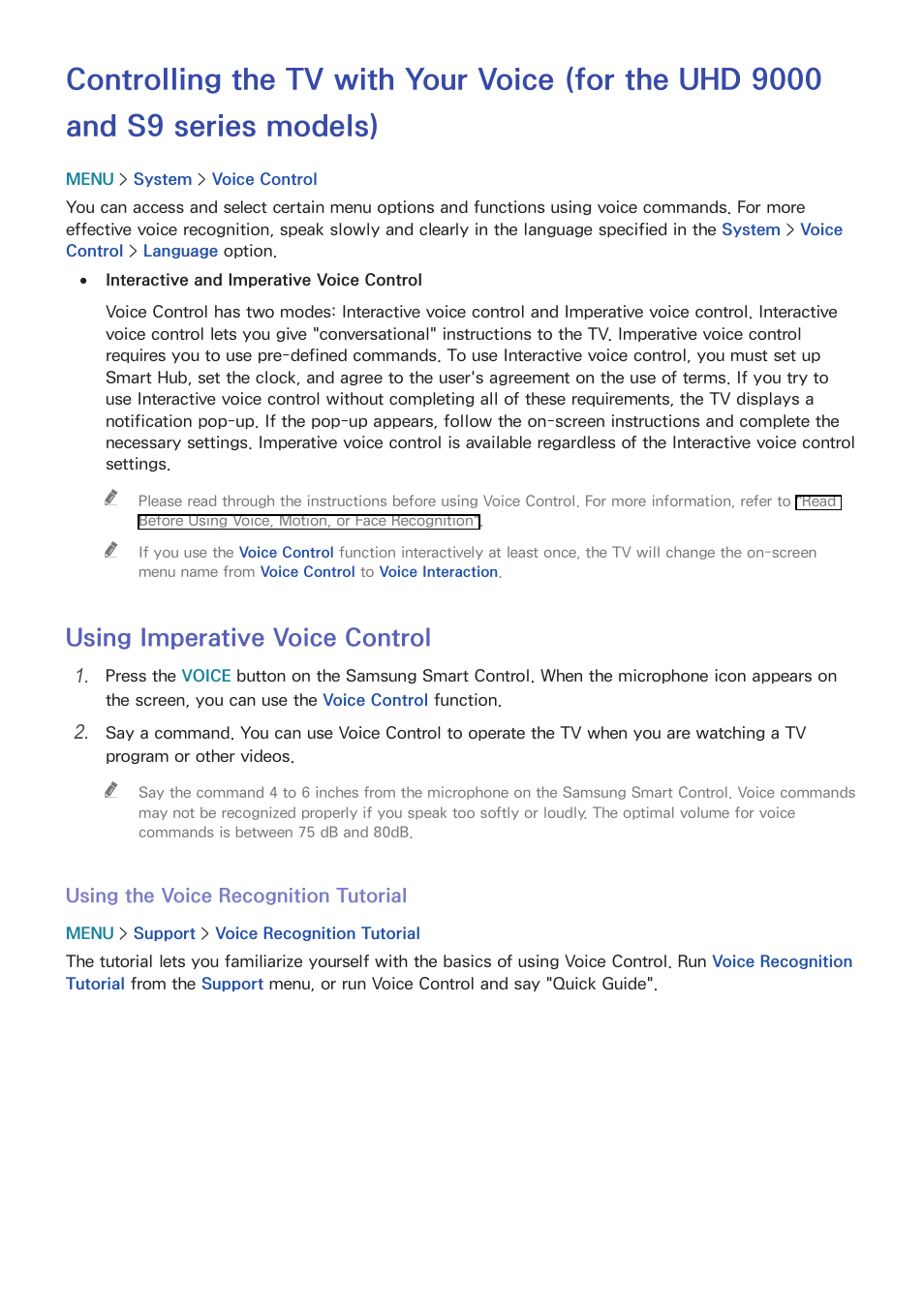 104 using imperative voice control, Using imperative voice control | Samsung UN78HU9000FXZA User Manual | Page 110 / 244