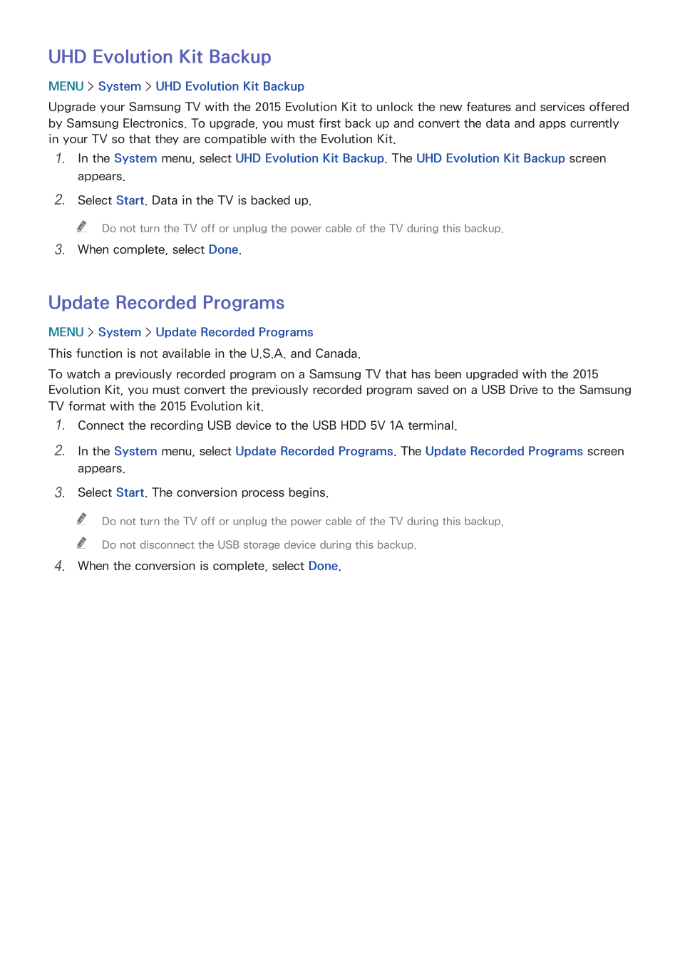 193 uhd evolution kit backup, 193 update recorded programs, Uhd evolution kit backup | Update recorded programs | Samsung UN78HU9000FXZA User Manual | Page 199 / 244